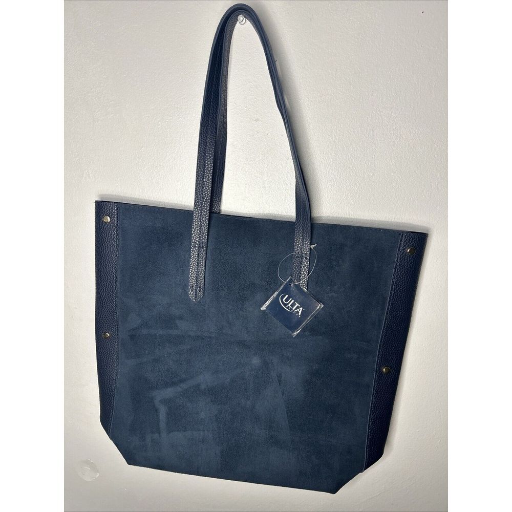 ULTA Beauty NavyBlue Faux SuedeLeather Snap Stud Double Handle Tote New WithTags